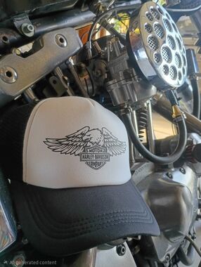 Harley-Davidson Black and White Winged Eagle Trucker Hat